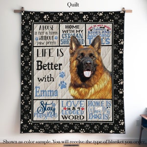 German Shepherd Custom Quilt Blanket or Wall Hanging, Personalized Shepherd Blanket with YOUR Dog&#39;s Name & Photo, Can use my listing photo
