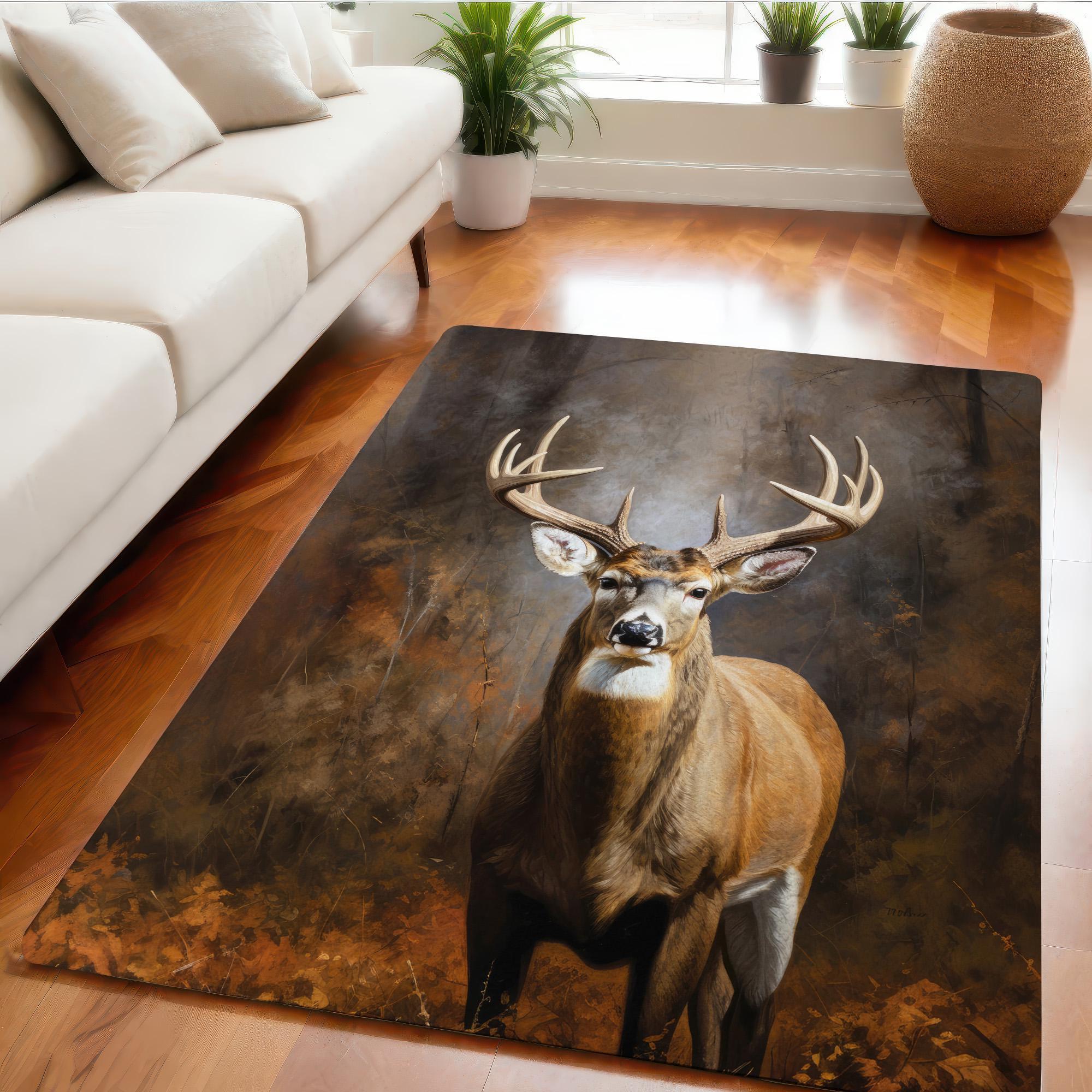Majestic Buck Deer Area Rug, Rustic Woodland Lodge Cabin Decor, Gift ...