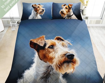 Ensemble de literie Fox terrier métallique, ensemble de couette, édredon ou ensemble de courtepointe, décoration Fox terrier métallique, cadeau pour papa et maman amateur de Fox terrier métallique