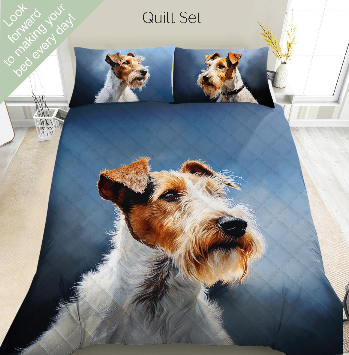 Wire Fox Terrier Bedding Set, Duvet Set, Comforter Set Or Quilt Set, Wire Fox Terrier Decor, Gift for Wire Fox Terrier Lover Mom Dad