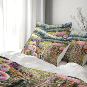 Boho Shabby Chic Meadow Prairie Bedding Set, Faux Embroidery Textured Effect, Wildflower Duvet Cover, Comforter or Quilt Set