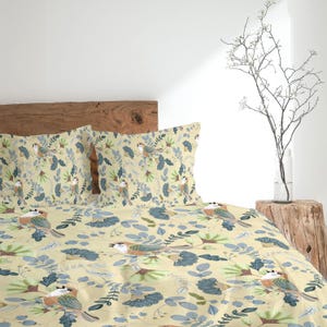 Nostalgic Botanical Birds Garden Bedding Set, Cottage Nature Decor, Traditional Cottagecore Duvet Cover, Comforter or Quilt Set