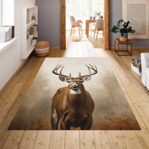 Deer Area Rug Carpet, Original Deer Art, Deer Decor Rustic Cabin Decor ...