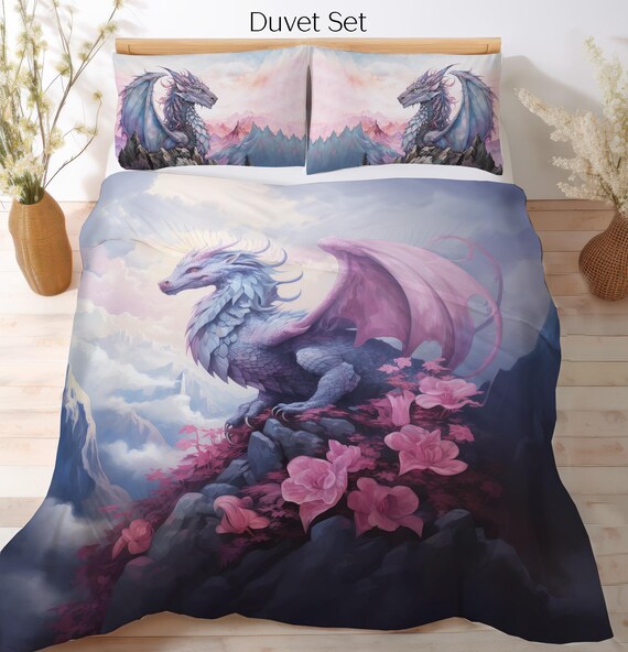 Feelyou Dragon Bedding Set Twin Size - 3D Dragon Egg Print Duvet Cover & Pillow Sham, Purple, Kids Room Decor