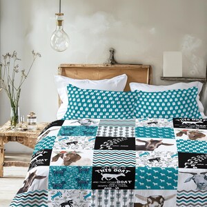 Whimsical Goat Lover Patchwork Bedding Set, Funny Farmhouse Cottage Decor, Gift for Goat Lover Duvet Cover, Comforter or Quilt Set