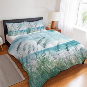 Tranquil Coastal Ocean Beach Bedding Set, Seaside Beach House Decor, Serene Ocean View Duvet Cover, Comforter or Quilt Set