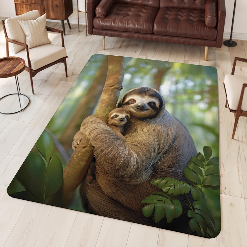 Sloth Area Rug Carpet, Original Sloth Art, Sloth Forest Jungle Decor ...