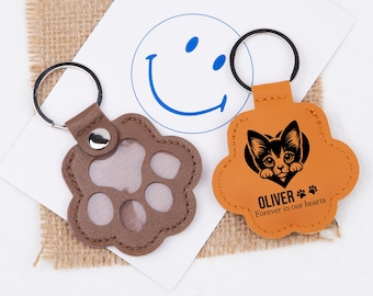Custom Leather Pet Fur Keychain, Engraved Paw Print, Pet Memorial