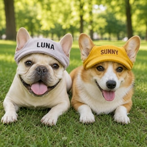 Personalized Dog Hat, Custom Embroidered Pet Cap with Ear Holes, Corduroy Puppy Sun Hat, Adjustable Baseball Hat for Dogs