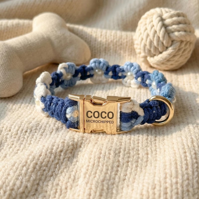 Custom Pet Collar With Name Tag – Braided Cotton Dog Collar, Adjustable ...