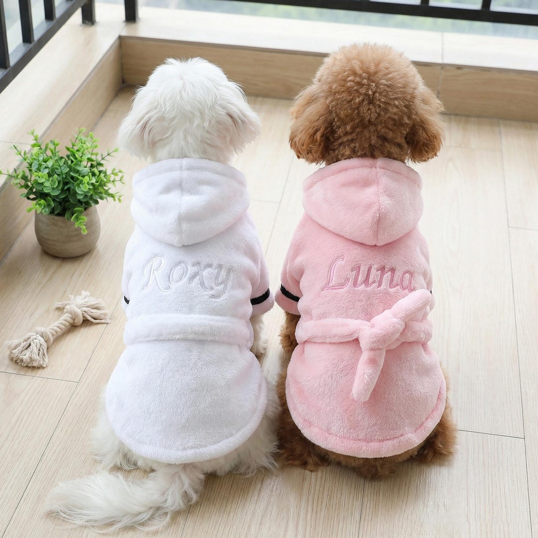 Custom Dog Bathrobe With Name, Personalized Embroidered Pet Robe, Soft ...