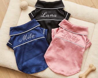 Personalized Dog Pajamas, Custom Embroidered Pet Sleepwear, Satin Dog Clothes, Puppy Nightwear Gift