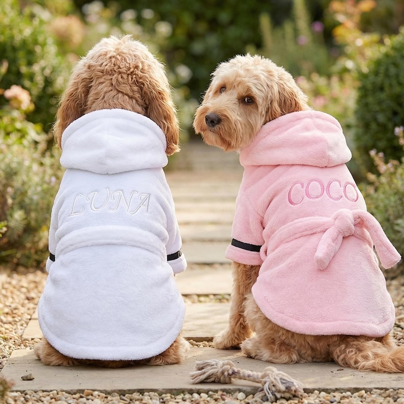 Custom Dog Bathrobe With Name, Personalized Embroidered Pet Robe, Soft ...