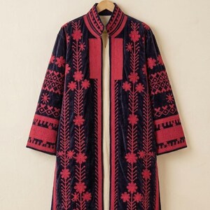 Bohemian Floral Long Coat – Embroidered Statement Jacket Women Vintage Ethnic Festival Wear, Gift For Her.