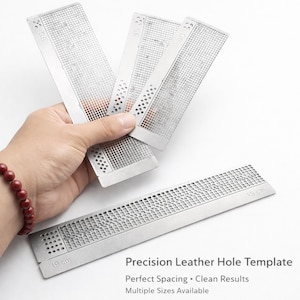 Leder Lochschablone Lineal Edelstahl, Präzisions-Stichanleitung, Multi-Size-Tool für Lederarbeiten DIY (408/1020/2200 Holes)