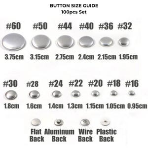 Kit da 100 bottoni rivestiti in tessuto n. 16-60, stampo per bottoni fai da te, materiali per la realizzazione di bottoni, 4 tipi di retro