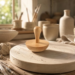 Stampo in legno per ciotole in ceramica con manico, stampo per modellare argilla per ciotole e piatti in ceramica, pressa in legno per scolpire l'argilla