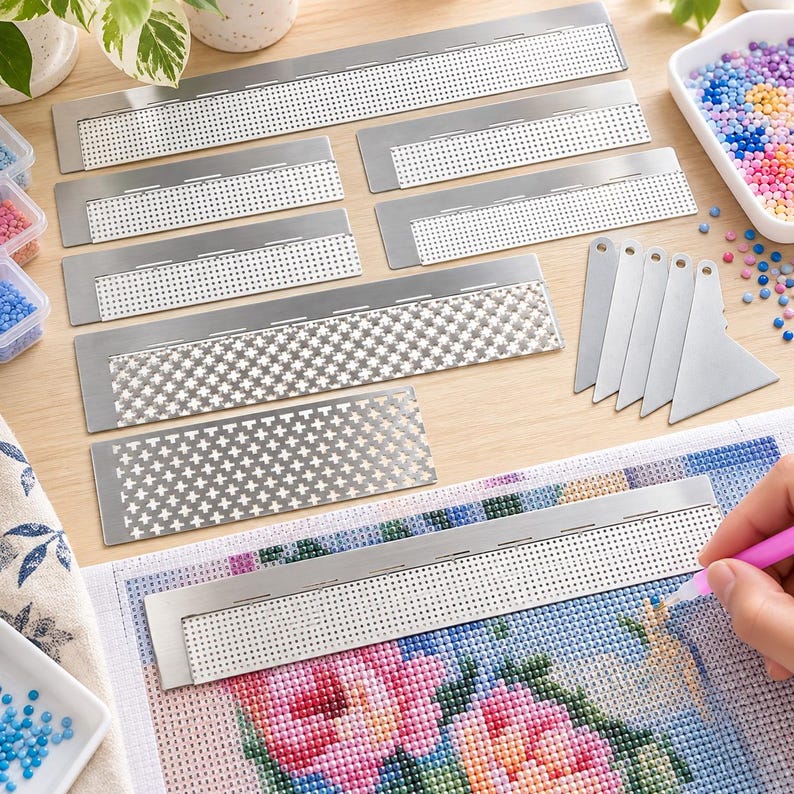 14pcs Diamond Painting Ruler Set, Stainless Steel Mesh Rulers & Fixing ...