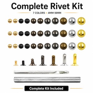 Metal Dome Rivet Kit with Tool 4mm–18mm Double Cap Rivets for Leather Bags Belts Shoes DIY Repair