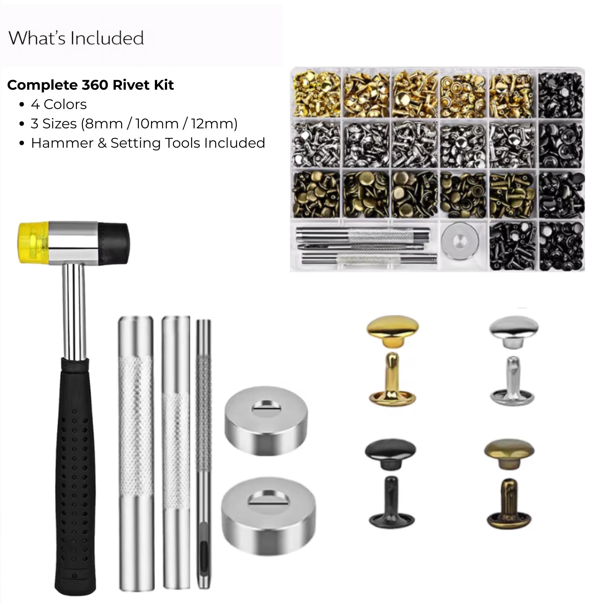 360pcs Leather Rivet Kit With Tools – Double Cap Rivets 8mm 10mm 12mm ...