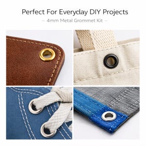Metal grommet eyelets installed on leather denim and canvas fabric DIY projects