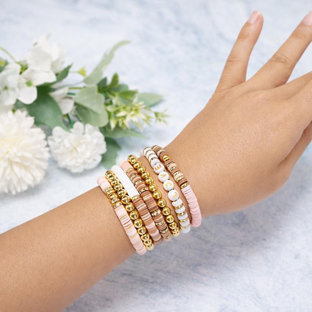 Set 14 Braccialetti Dell'Amicizia Preppy Per Ragazze - Perline Colorate Boho In Argilla Polimerica - Regalo Per Adolescenti 12-18 Anni - 4