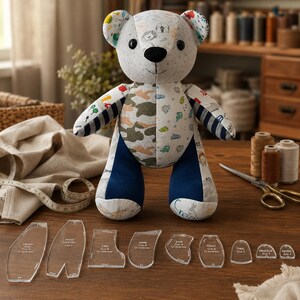 Juego de plantillas para osos de peluche, 10 plantillas de costura acrílicas, patrón de oso de peluche, plantilla para oso de recuerdo, herramienta para osos de peluche DIY