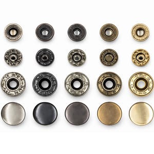 Zestaw 50 metalowych guzików zatrzaskowych 10 mm–20 mm – zapięcia skórzane do toreb, portfeli i kurtek