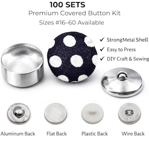 Kit da 100 set di bottoni ricoperti n. 16-60 bottoni rotondi in tessuto con guscio e retro in metallo per cucito, artigianato fai da te e creazione di indumenti