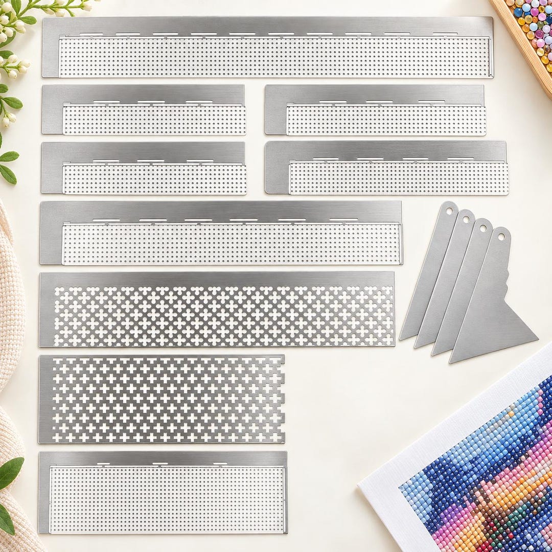 14pcs Diamond Painting Ruler Set, Stainless Steel Mesh Rulers & Fixing ...