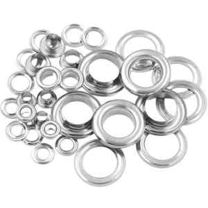 Close up view of metal eyelet grommets showing smooth finish and durable material