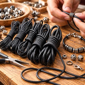 Black Round Leather Cord, Genuine Cow Leather String for Bracelet Making, Necklace, Jewelry Making, Beading & Keychains