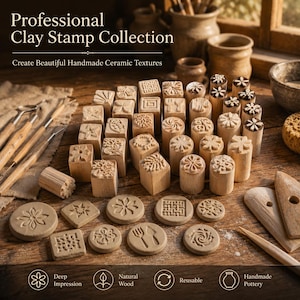 Wooden Clay Stamp for Pottery, Ceramic & Polymer Clay Texture Tool, Handmade Embossing Stamp, Reusable Pottery Pattern Seal