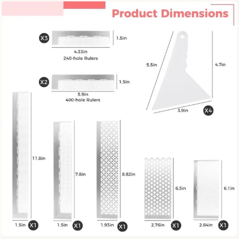 14pcs Diamond Painting Ruler Set, Stainless Steel Mesh Rulers & Fixing ...