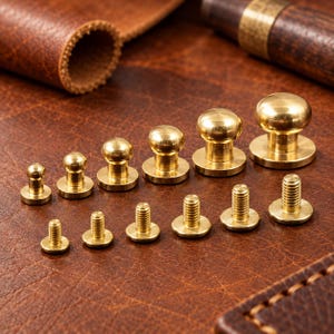 Sam Browne Button Studs, Solid Brass Screw Back Leather Fasteners, Round Head Studs for Bags Belts Wallets Straps, Leathercraft Hardware