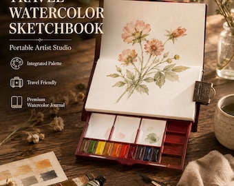 Travel Watercolor Palette, 14/16/24/30 Grid Pull-Out Paint Box with Ceramic Mixing Palette for TN Journal & Sketchbook