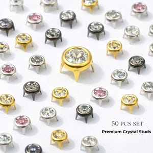 50pcs Crystal Studs Rivets for Leather Craft – Rhinestone Nailhead Spikes for Bags, Shoes, Clothing DIY Decoration (6mm 8mm 10mm)
