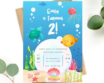 Editable Under The Sea Birthday Invitation, Ocean, Sea, Jelly fish, Template Instant Download, Kids Party Invite, Personalized