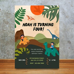Editable Dinosaur Party Birthday Invitation, Dino, Jurassic, Digital Template Instant Download, Kids Invite, Canva Printable, Personalized