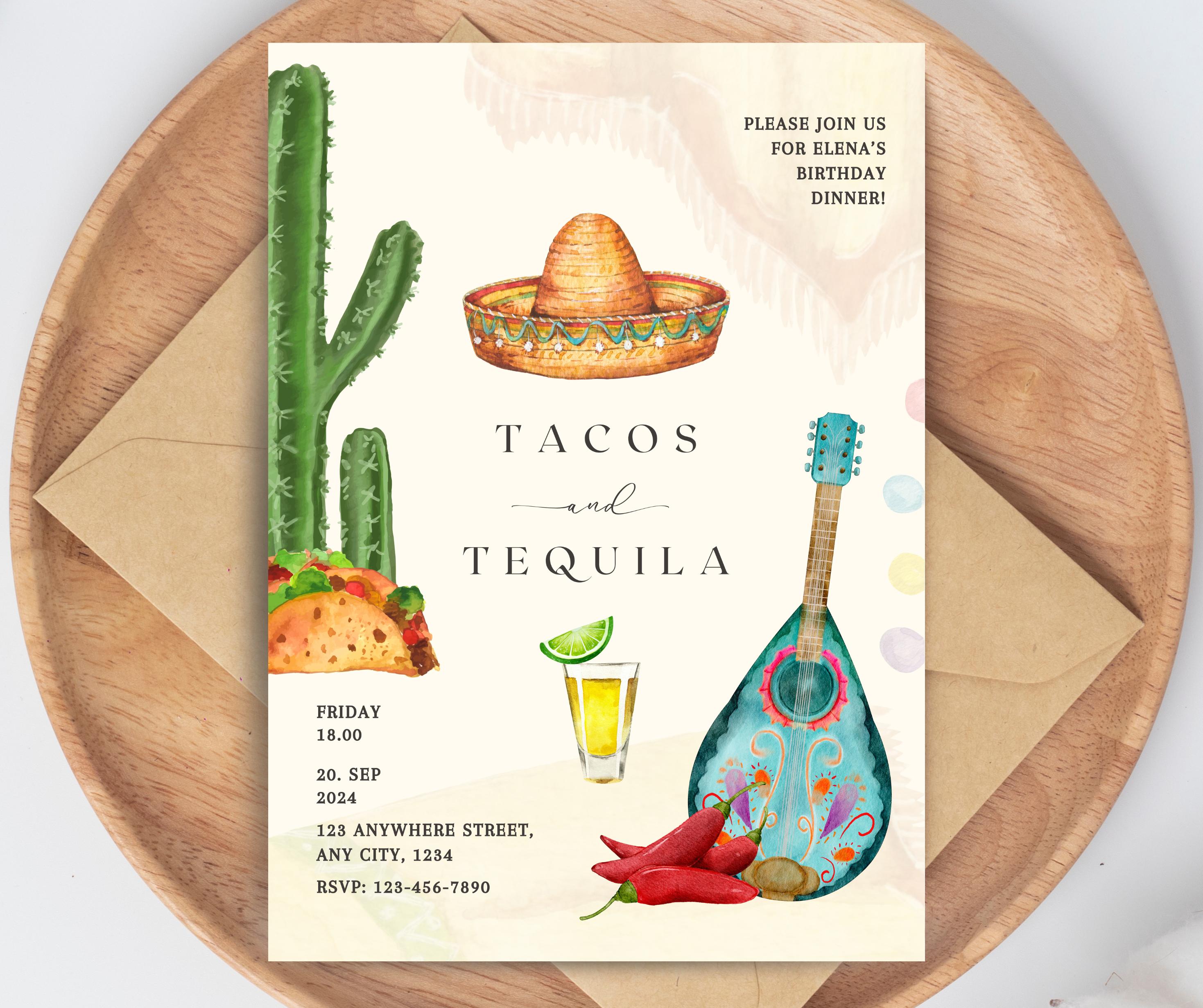 Mexican Dinner Party Birthday Invitation, Wine And Dine, Taco Night, Digital Template Instant Download, Invite, Canva Printable