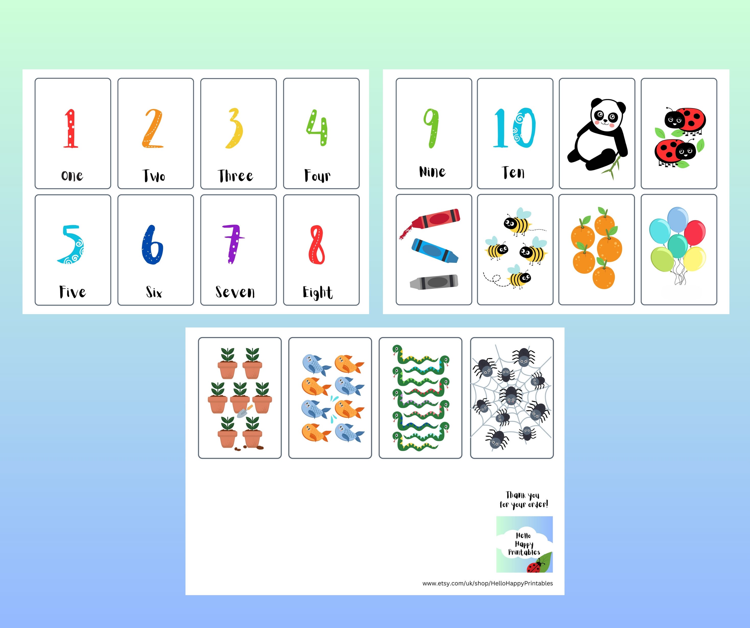 Children's Printable, Match the Numbers Flashcard Game, PDF Download ...