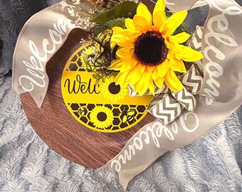 Sunflower Welcome Sign with Vinyl Design and Ribbon