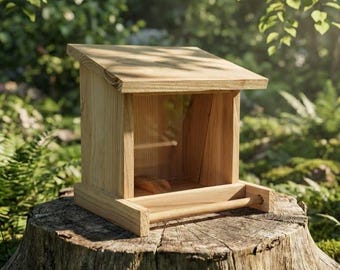 Hangende houten vogelvoederbak – Rustiek tuindecor voor buiten