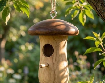 Handcrafted Wooden Bird House & Bird Feeder — Natural Hanging Hummingbird Nest for Outdoor Garden