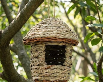 Handwoven Straw Birdhouse – Natural Hanging Nest for Small Birds