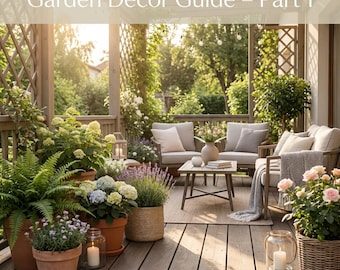 Guide de décoration de jardin, partie 1, idées de style extérieur, inspiration de terrasse confortable (PDF numérique)