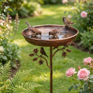 Vintage Bronze Metal Bird Bath – Rustic Garden Decor
