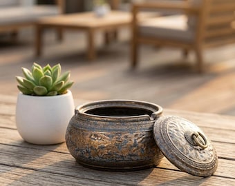 Ceramic Ashtray with Lid, Japanese Vintage Style Ashtray, Rustic Smoking Ashtray, Decorative Table Ashtray for Home Office