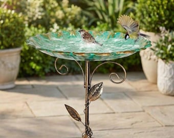 Metal Bird Bath & Bird Feeder — Freestanding Outdoor Garden Décor, 77 cm Leaf Design