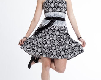 Olivia - Black and White Owl Dress
